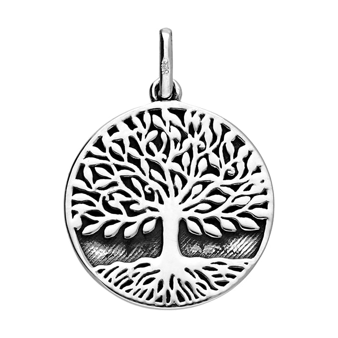 Silver tree of life pendant on a white background