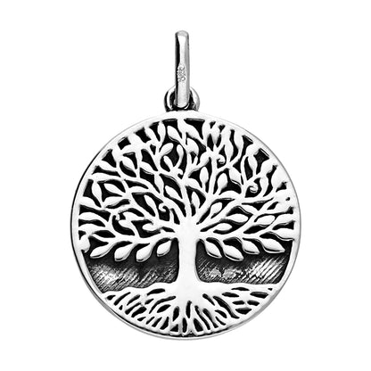 Silver tree of life pendant on a white background