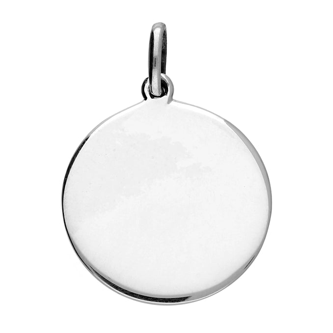 Silver round pendant on a white background