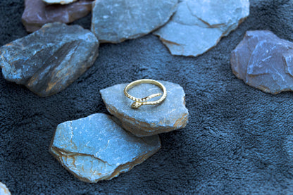 Detailed view of a sterling silver snake ring with 14ct gold plating. The minimalist design and adjustable band offer a refined, versatile accessory.