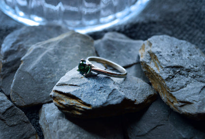 Sterling Silver solitaire ring with green Cubic zirconia