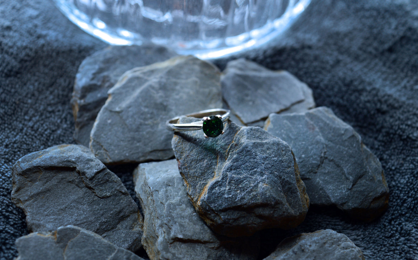 Sterling Silver solitaire ring with green Cubic zirconia