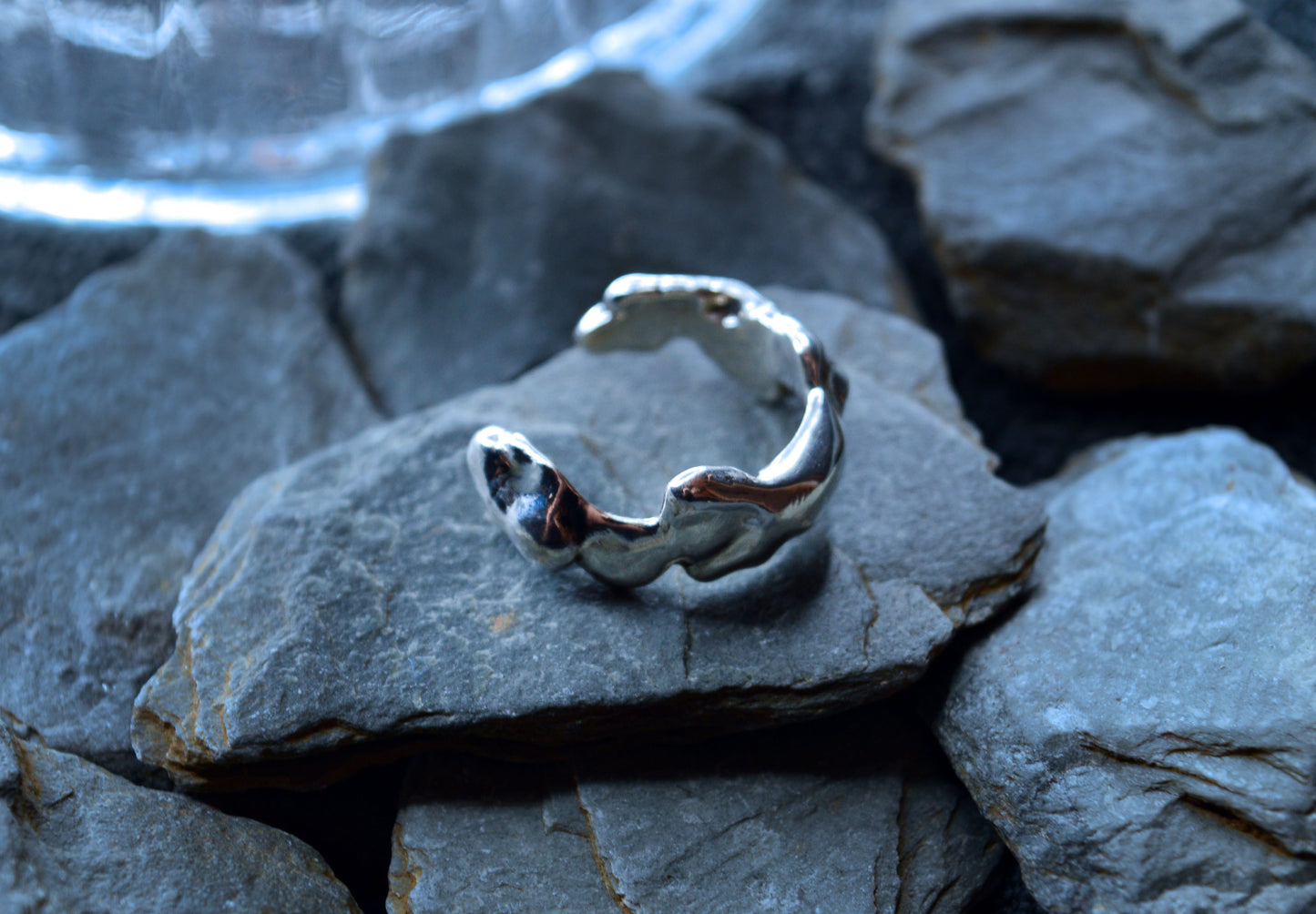 Melted effect adjustable ring, unique design handmade to order