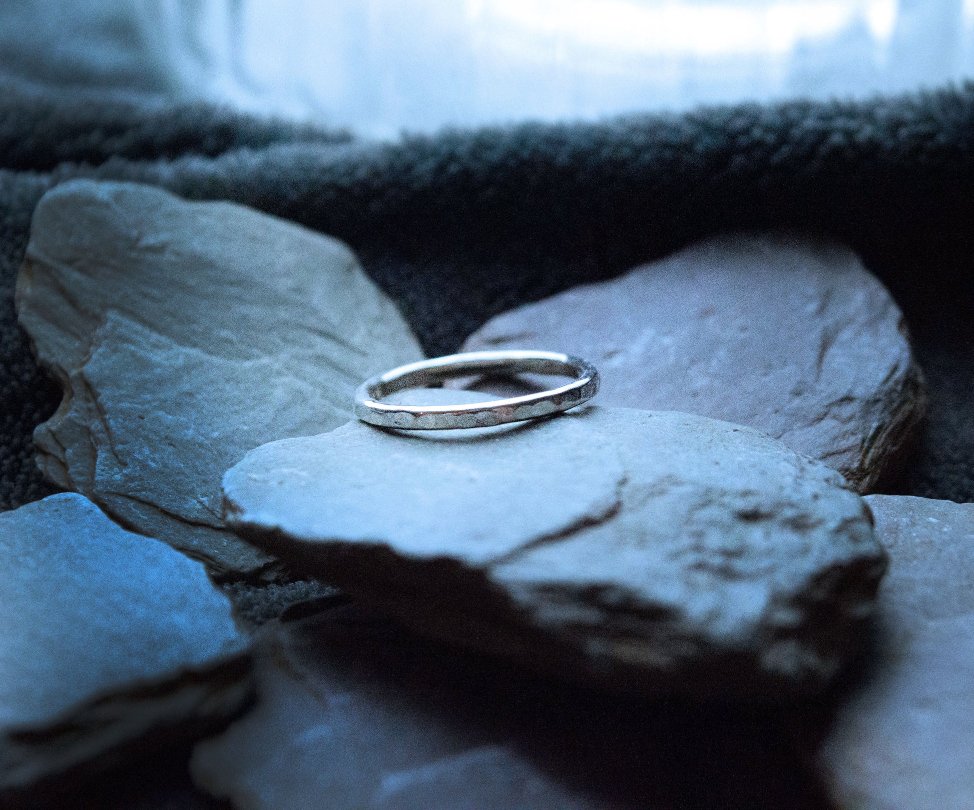 Hammered pattern silver ring